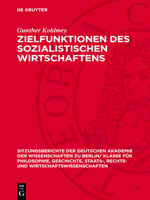 cover image of Zielfunktionen des sozialistischen Wirtschaftens